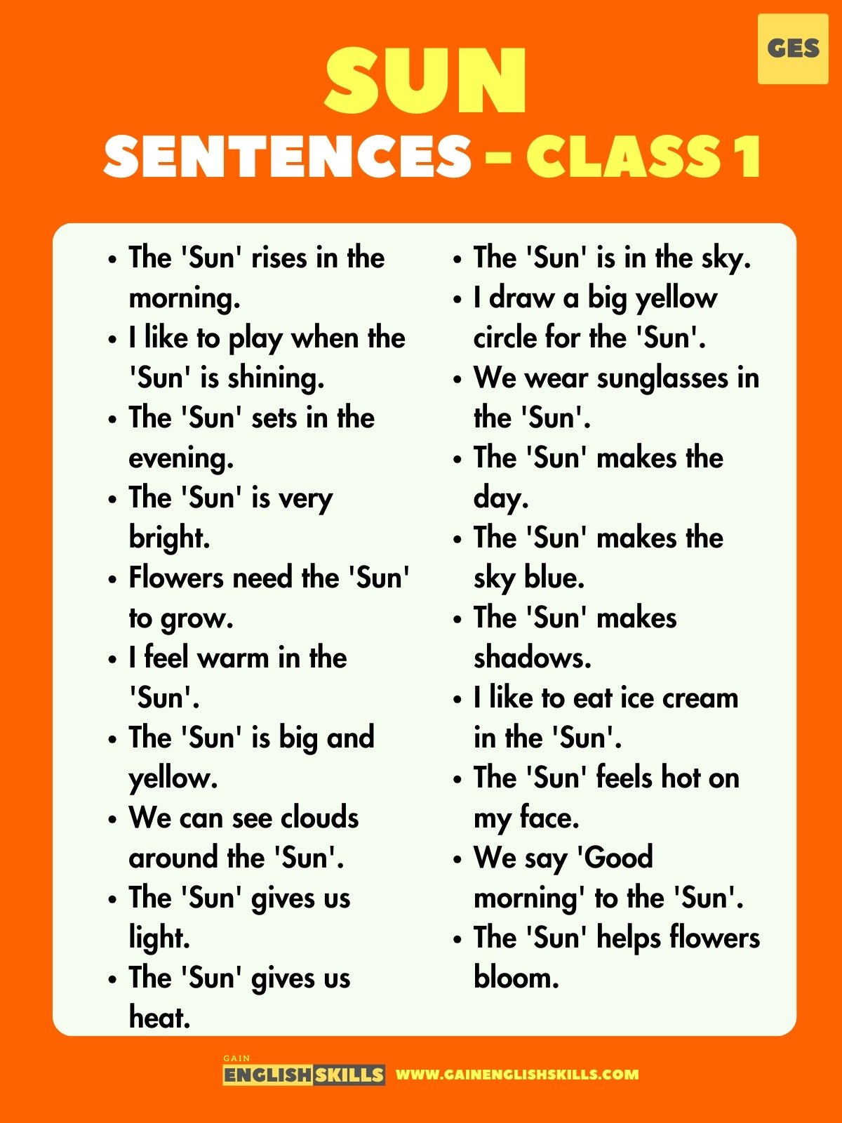 Sentences of 'Sun' For class 1