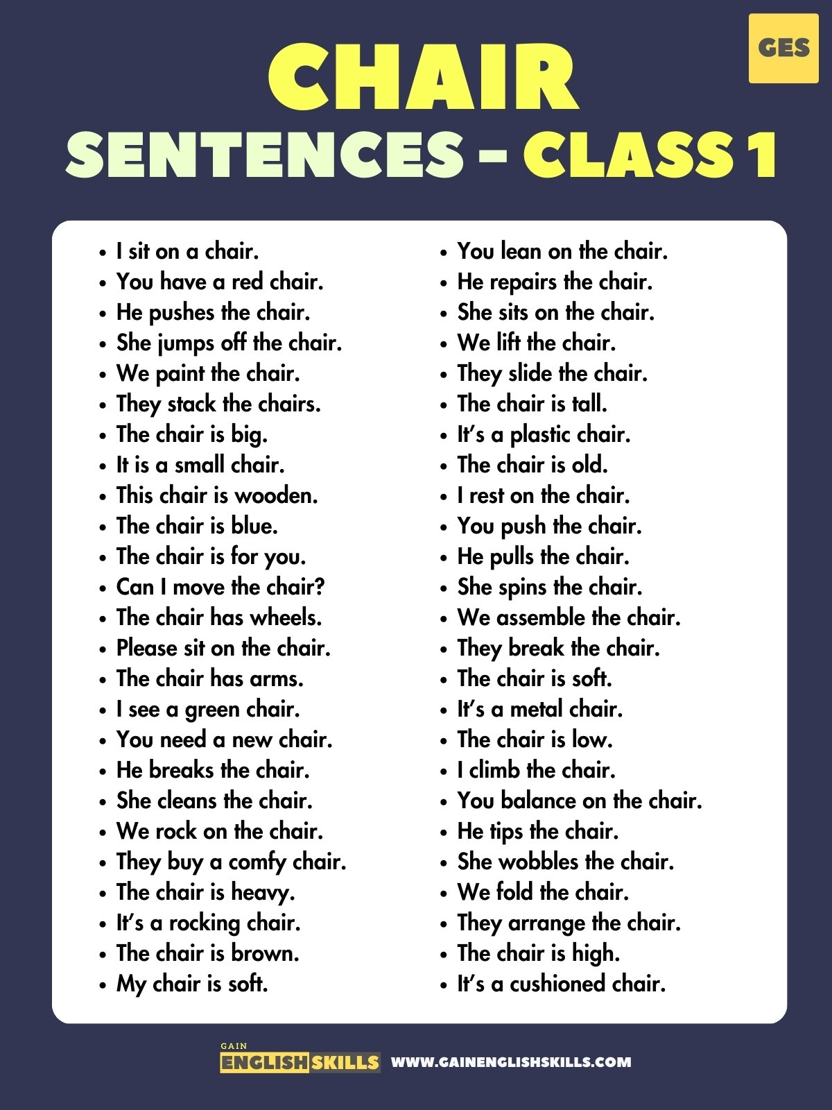 Chair Sentences For Class 1